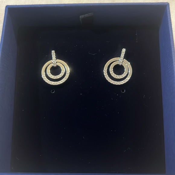 Swarovski Rhodium plate mini circle earrings - Picture 2 of 3